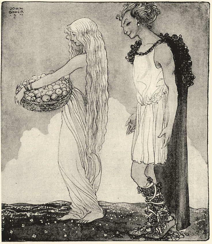 Idun y Loki ilustrado por John Bauer